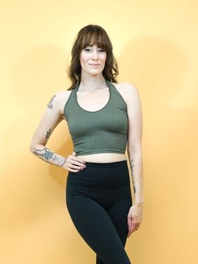 Urban Outfitters Olive Green Ribbed Racerback Crop Top
